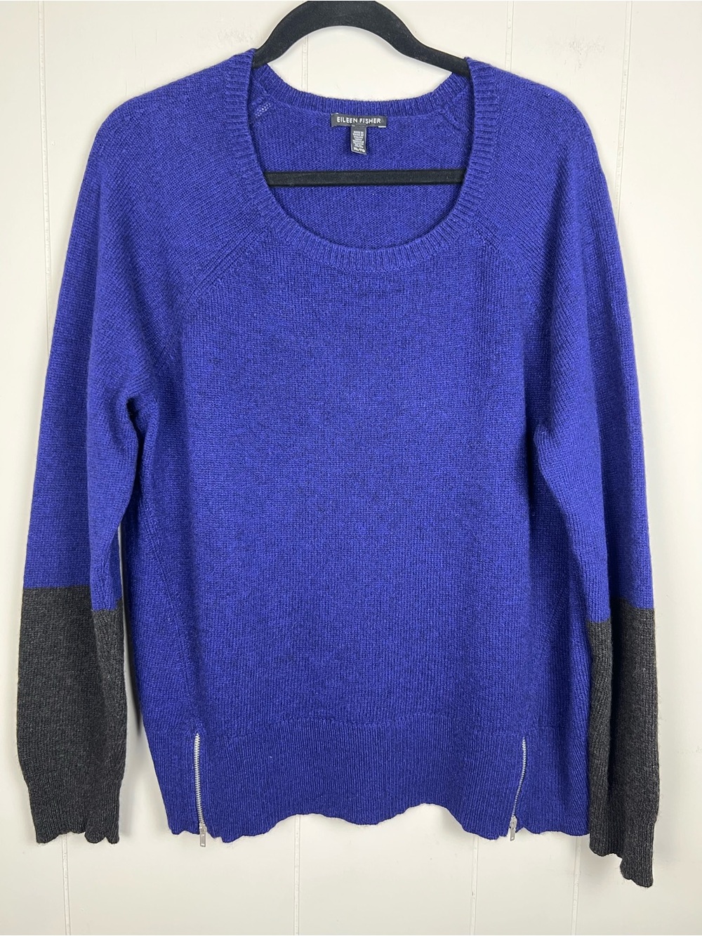 EILEEN FISHER Women's Royal Blue and Charcoal Wool & Yak Sweater Size XL